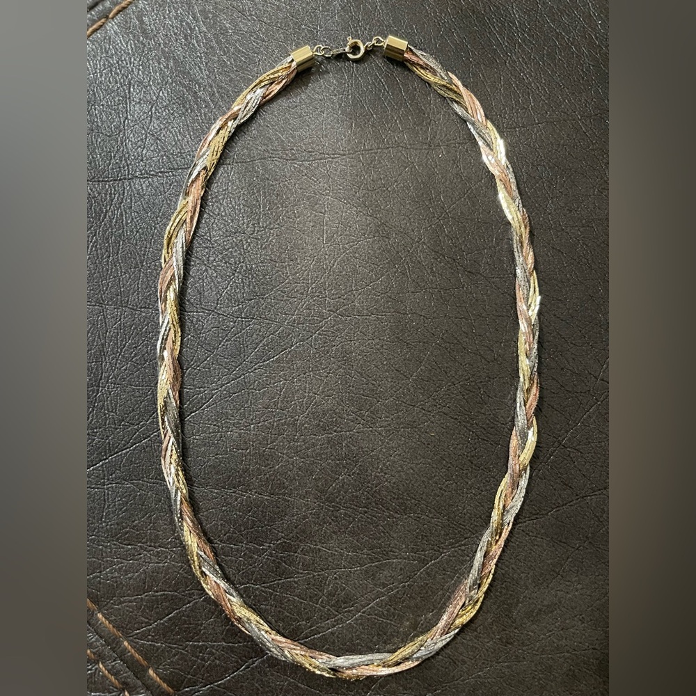 Gold Copper Silver Braided Multicolor Necklace vintage